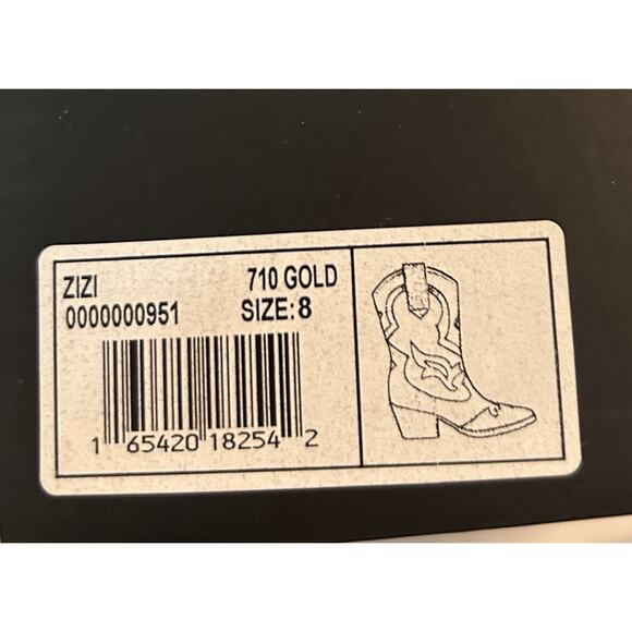NIB Shu Shop ZIZI Western Motif Cowgirl Gold Chunky Heel Boots -8 - Picture 8 of 11